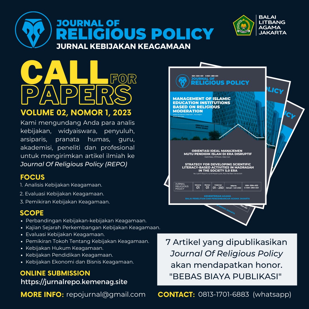 Call for Paper:  Journal Of Religious Policy (REPO)