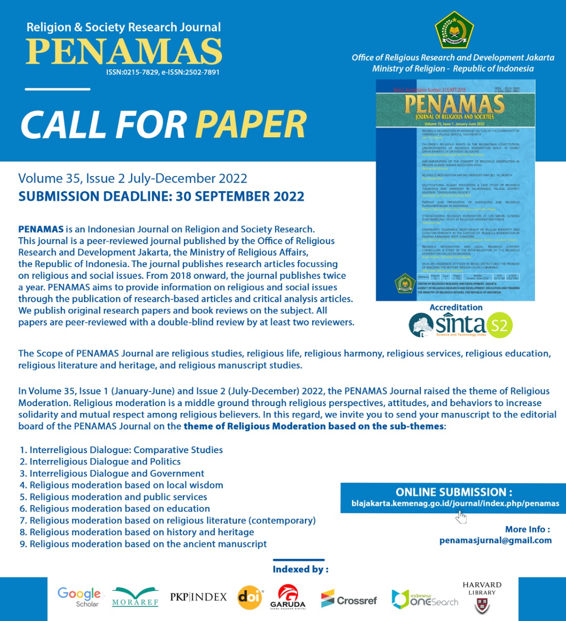 CALL FOR PAPERS  PENAMAS Journal : Volume 35, Issue 2 July-December 2022