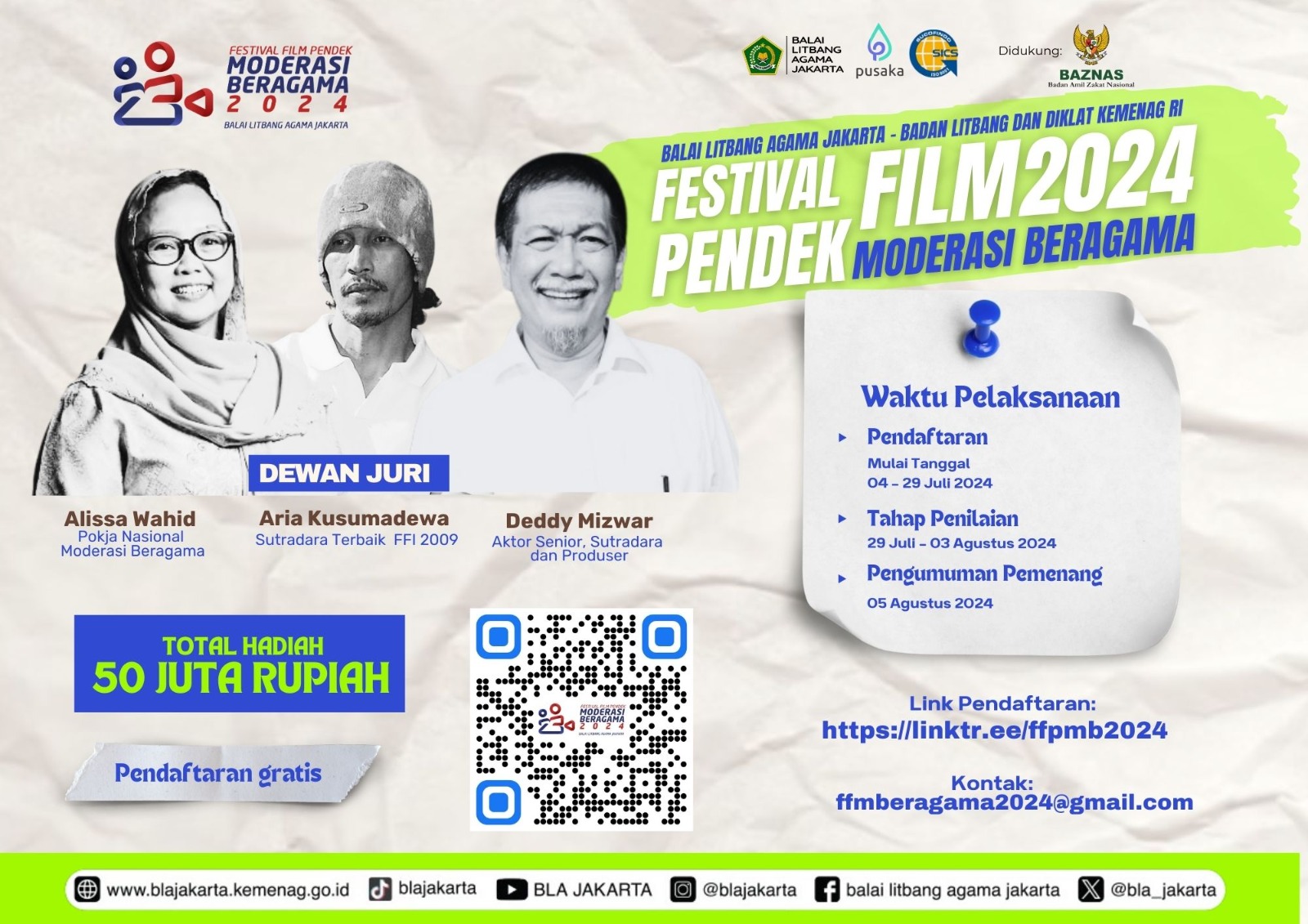 Balai Litbang Agama Jakarta Kembali Gelar Festival Film Pendek Moderasi Beragama 2024